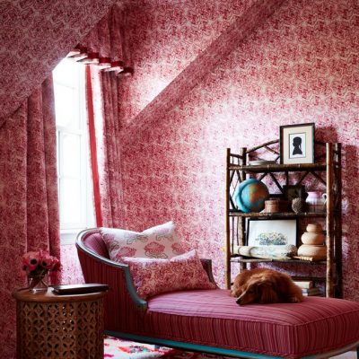 Interior designer Mally Skok crafted a rosy escape in her Lincoln, Mass., home office. Photo: Stephen Kent Johnson/OTTO